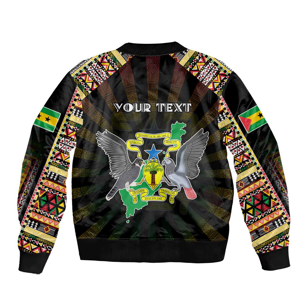 Personalized Sao Tome and Principe Roots Bomber Jacket African Pride in Fingerprint and Tribal Colors