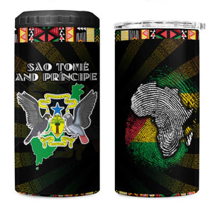 Sao Tome and Principe Roots 4 in 1 Can Cooler Tumbler African Pride in Fingerprint and Tribal Colors