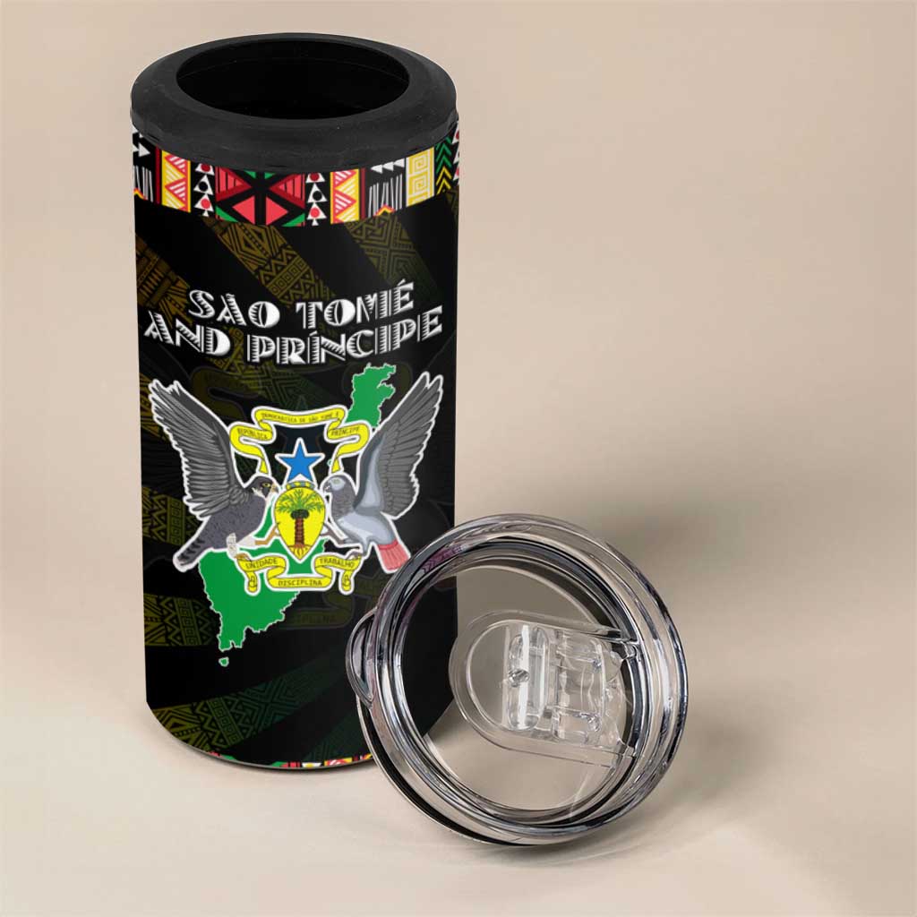 Sao Tome and Principe Roots 4 in 1 Can Cooler Tumbler African Pride in Fingerprint and Tribal Colors