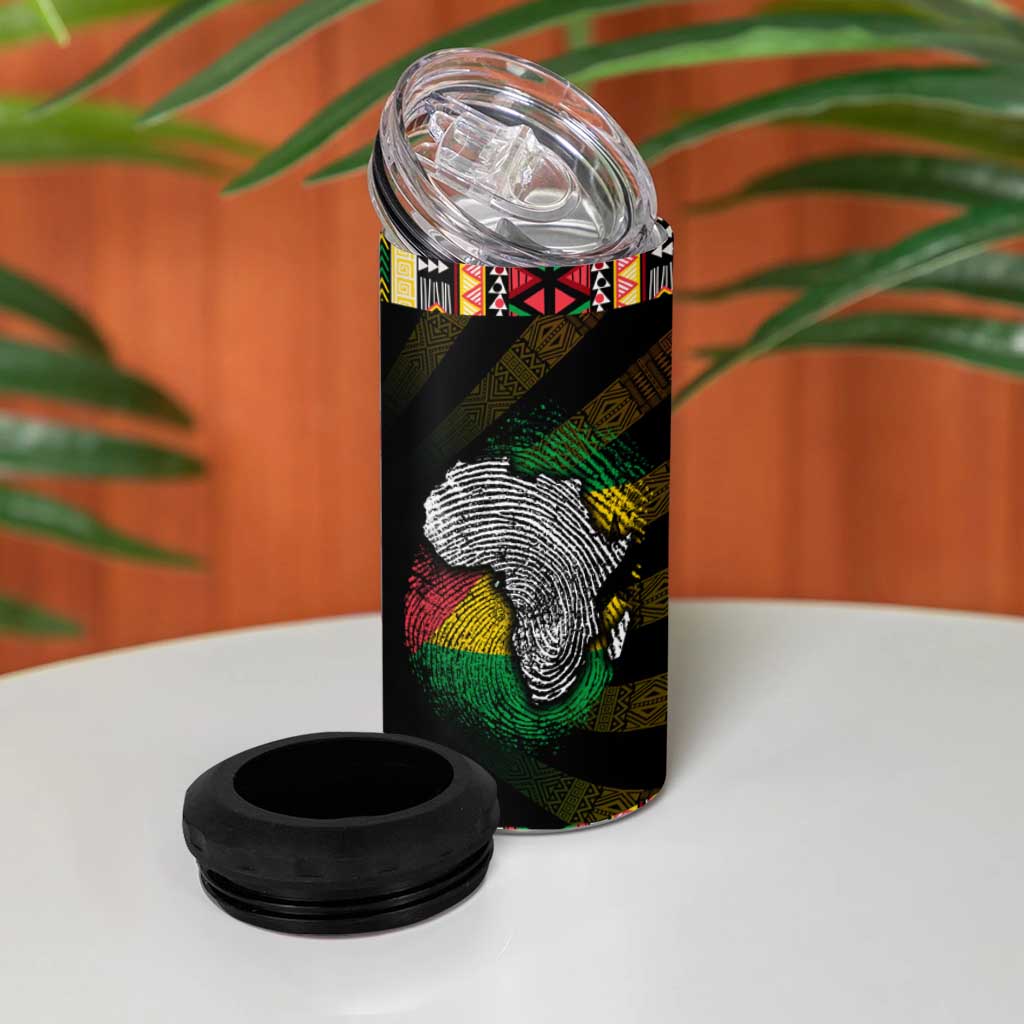 Sao Tome and Principe Roots 4 in 1 Can Cooler Tumbler African Pride in Fingerprint and Tribal Colors