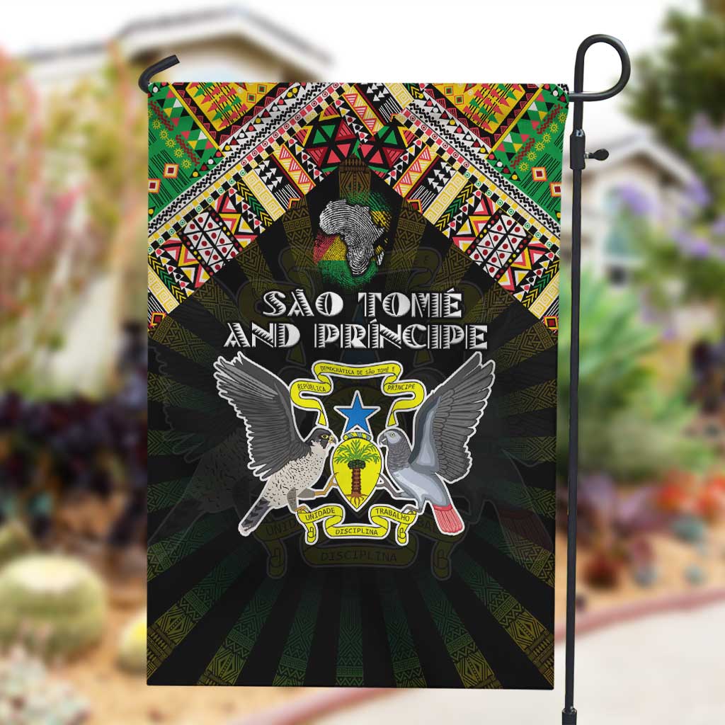 Sao Tome and Principe Roots Garden Flag African Pride in Fingerprint and Tribal Colors
