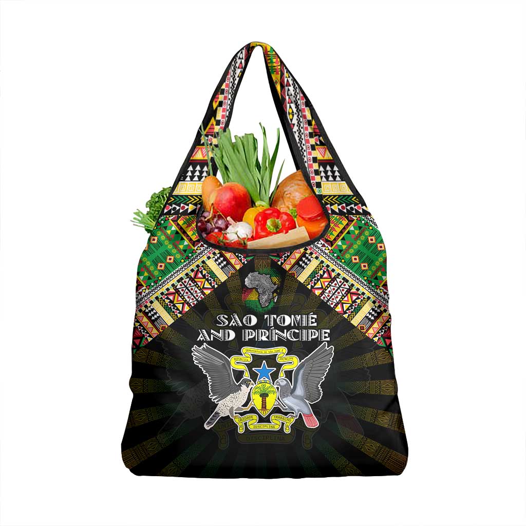 Sao Tome and Principe Roots Grocery Bag African Pride in Fingerprint and Tribal Colors