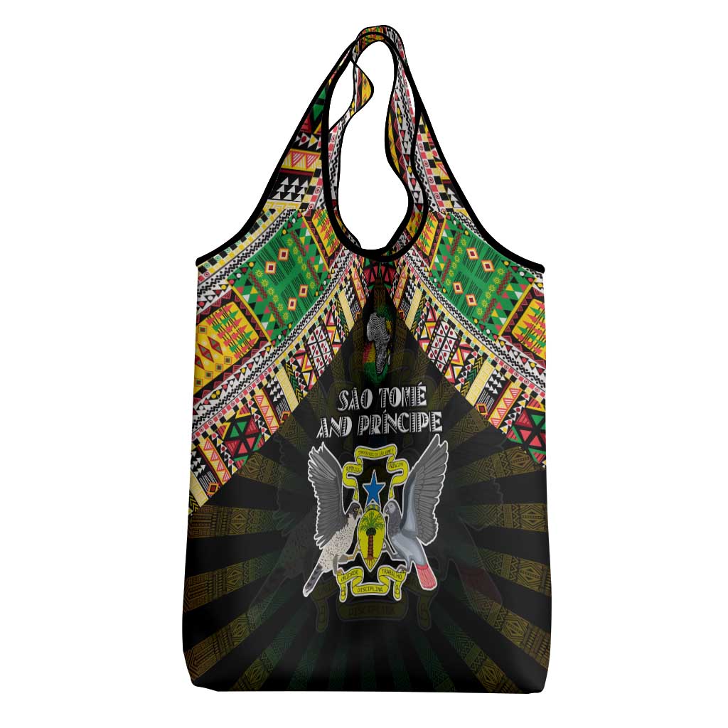 Sao Tome and Principe Roots Grocery Bag African Pride in Fingerprint and Tribal Colors