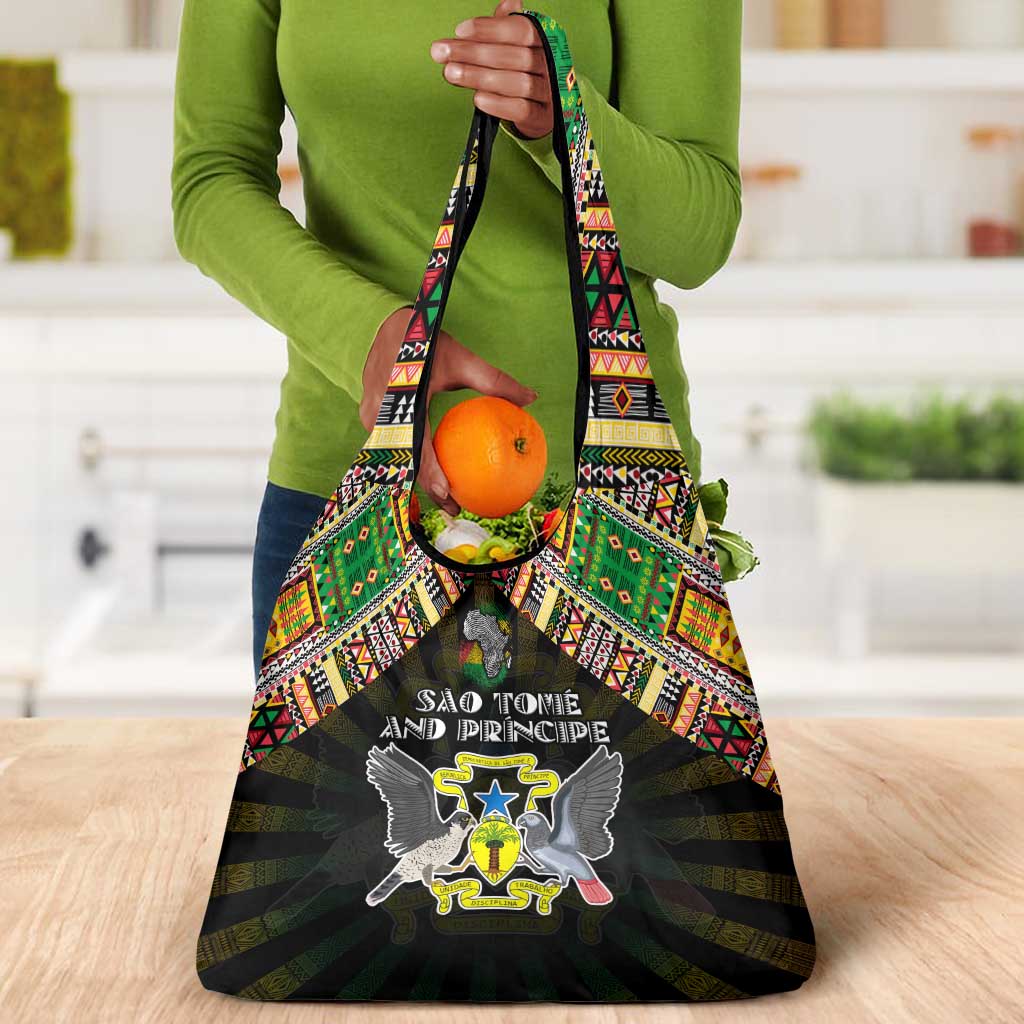 Sao Tome and Principe Roots Grocery Bag African Pride in Fingerprint and Tribal Colors