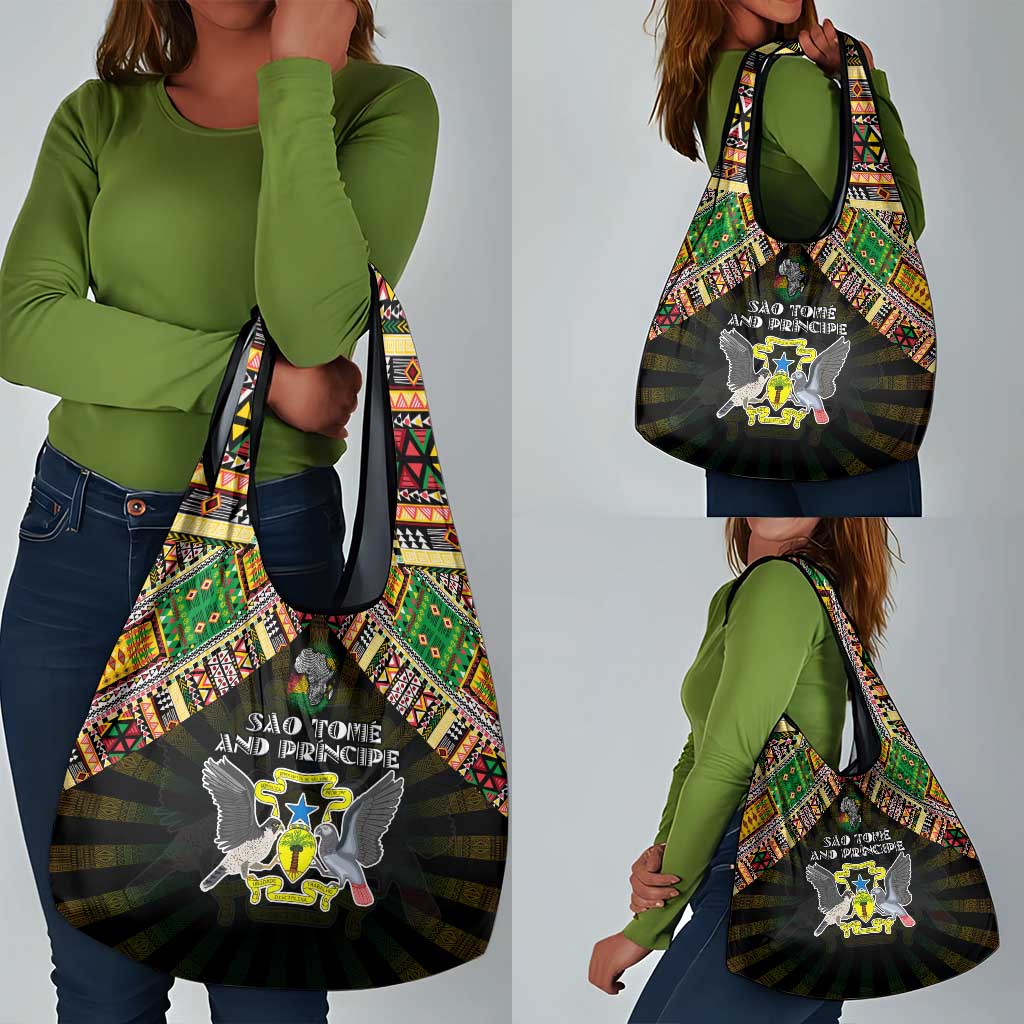 Sao Tome and Principe Roots Grocery Bag African Pride in Fingerprint and Tribal Colors