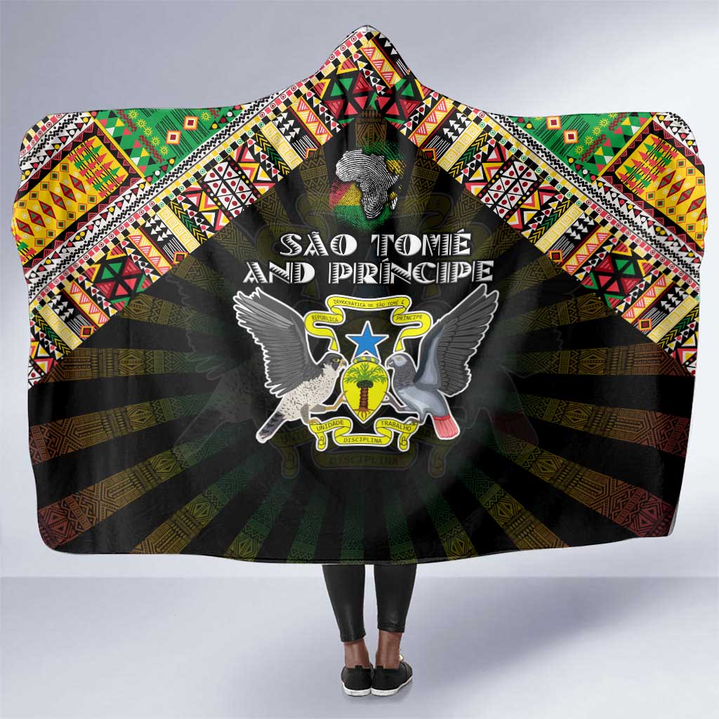 Sao Tome and Principe Roots Hooded Blanket African Pride in Fingerprint and Tribal Colors