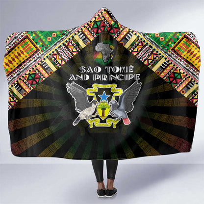 Sao Tome and Principe Roots Hooded Blanket African Pride in Fingerprint and Tribal Colors