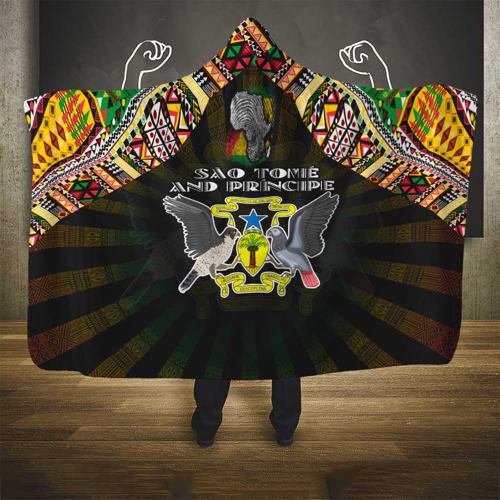 Sao Tome and Principe Roots Hooded Blanket African Pride in Fingerprint and Tribal Colors