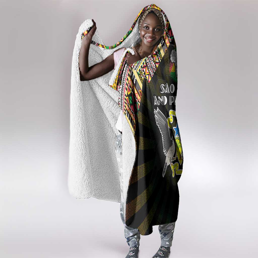 Sao Tome and Principe Roots Hooded Blanket African Pride in Fingerprint and Tribal Colors