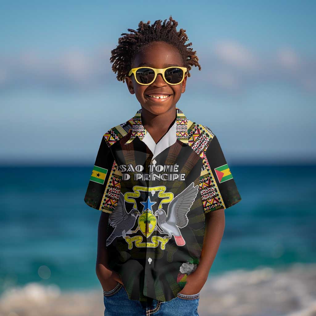 Personalized Sao Tome and Principe Roots Kid Hawaiian Shirt African Pride in Fingerprint and Tribal Colors