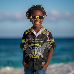Personalized Sao Tome and Principe Roots Kid Hawaiian Shirt African Pride in Fingerprint and Tribal Colors