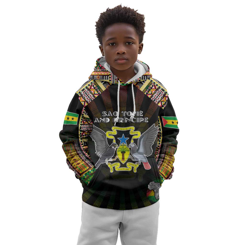 Personalized Sao Tome and Principe Roots Kid Hoodie African Pride in Fingerprint and Tribal Colors