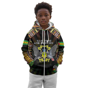 Personalized Sao Tome and Principe Roots Kid Hoodie African Pride in Fingerprint and Tribal Colors