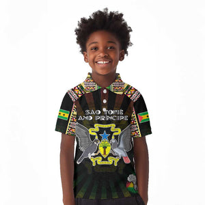 Personalized Sao Tome and Principe Roots Kid Polo Shirt African Pride in Fingerprint and Tribal Colors