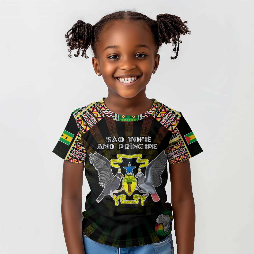 Personalized Sao Tome and Principe Roots Kid T shirt African Pride in Fingerprint and Tribal Colors