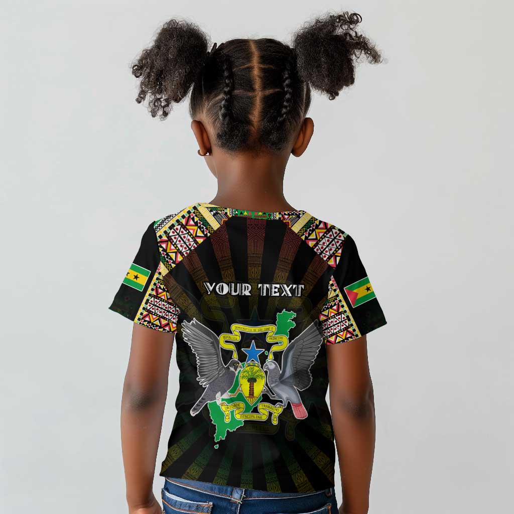 Personalized Sao Tome and Principe Roots Kid T shirt African Pride in Fingerprint and Tribal Colors