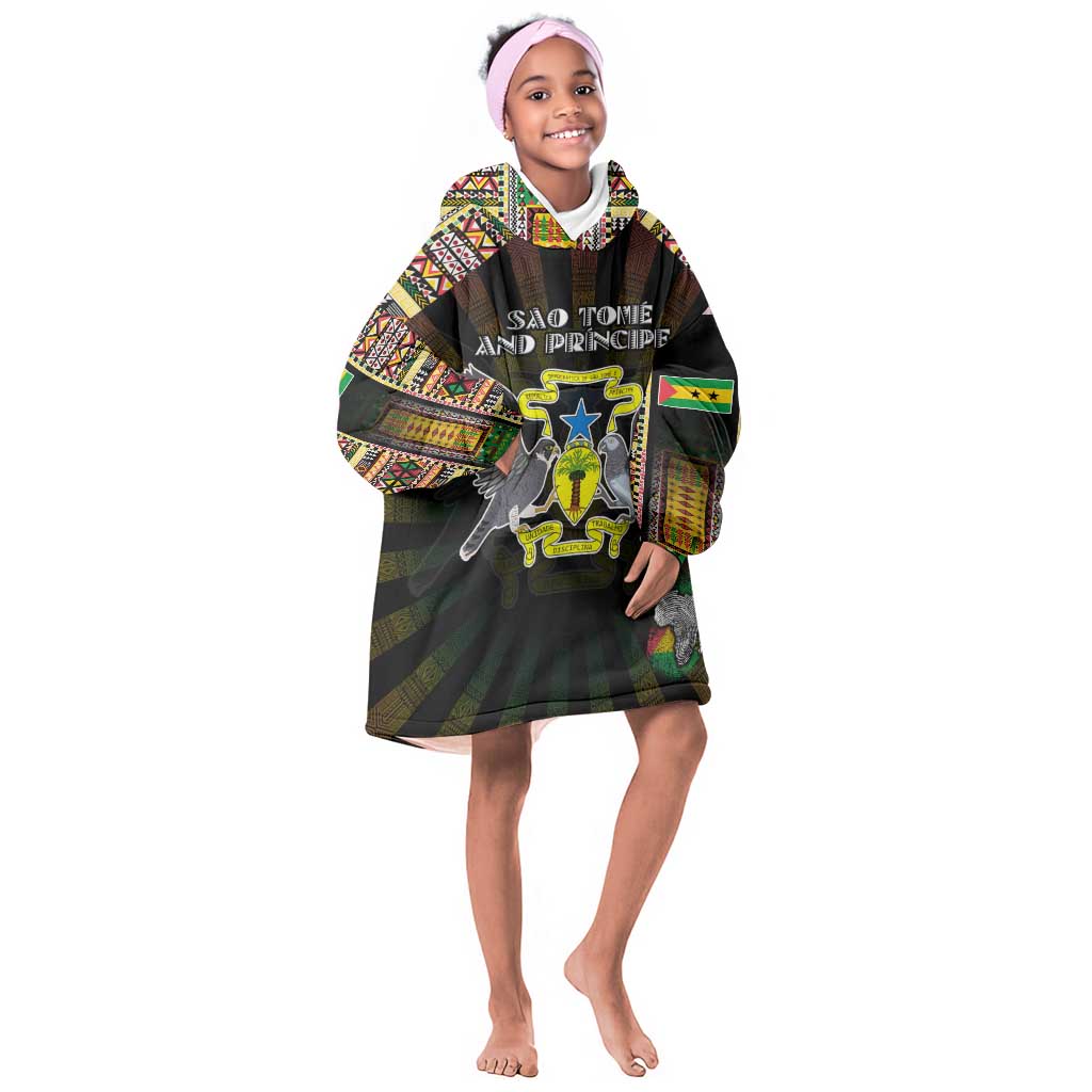 Personalized Sao Tome and Principe Roots Kid Wearable Blanket Hoodie African Pride in Fingerprint and Tribal Colors