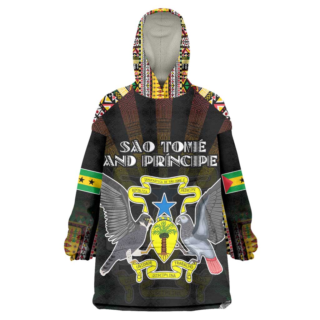 Personalized Sao Tome and Principe Roots Kid Wearable Blanket Hoodie African Pride in Fingerprint and Tribal Colors