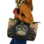 Sao Tome and Principe Roots Leather Tote Bag African Pride in Fingerprint and Tribal Colors