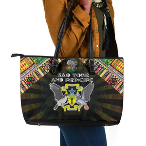 Sao Tome and Principe Roots Leather Tote Bag African Pride in Fingerprint and Tribal Colors
