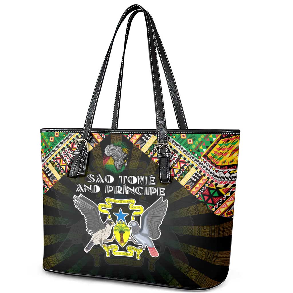 Sao Tome and Principe Roots Leather Tote Bag African Pride in Fingerprint and Tribal Colors