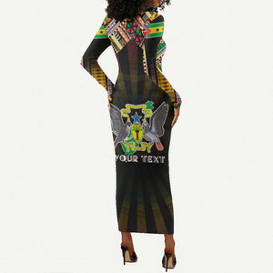 Personalized Sao Tome and Principe Roots Long Sleeve Bodycon Dress African Pride in Fingerprint and Tribal Colors