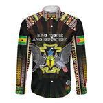 Personalized Sao Tome and Principe Roots Long Sleeve Button Shirt African Pride in Fingerprint and Tribal Colors