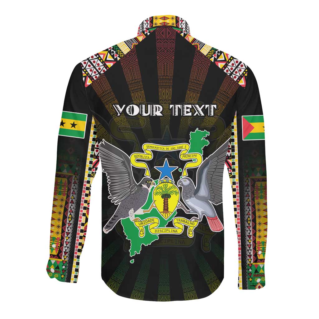 Personalized Sao Tome and Principe Roots Long Sleeve Button Shirt African Pride in Fingerprint and Tribal Colors