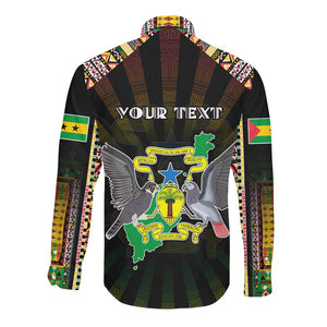 Personalized Sao Tome and Principe Roots Long Sleeve Button Shirt African Pride in Fingerprint and Tribal Colors
