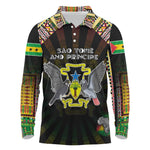 Personalized Sao Tome and Principe Roots Long Sleeve Polo Shirt African Pride in Fingerprint and Tribal Colors