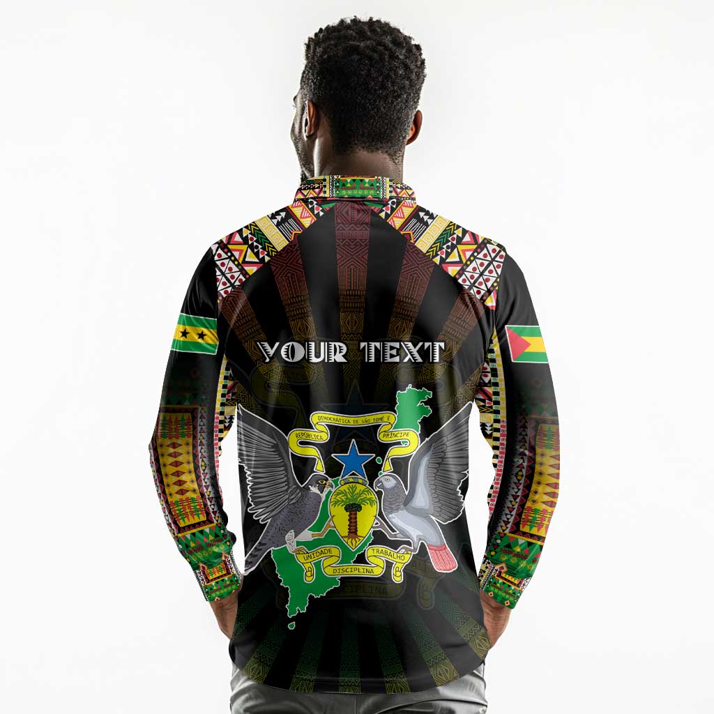 Personalized Sao Tome and Principe Roots Long Sleeve Polo Shirt African Pride in Fingerprint and Tribal Colors
