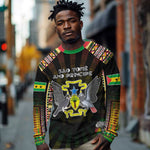 Personalized Sao Tome and Principe Roots Long Sleeve Shirt African Pride in Fingerprint and Tribal Colors