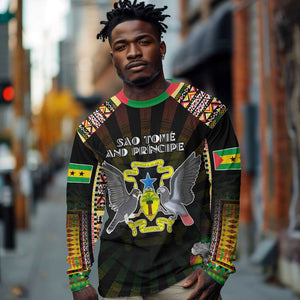 Personalized Sao Tome and Principe Roots Long Sleeve Shirt African Pride in Fingerprint and Tribal Colors