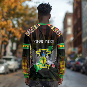 Personalized Sao Tome and Principe Roots Long Sleeve Shirt African Pride in Fingerprint and Tribal Colors