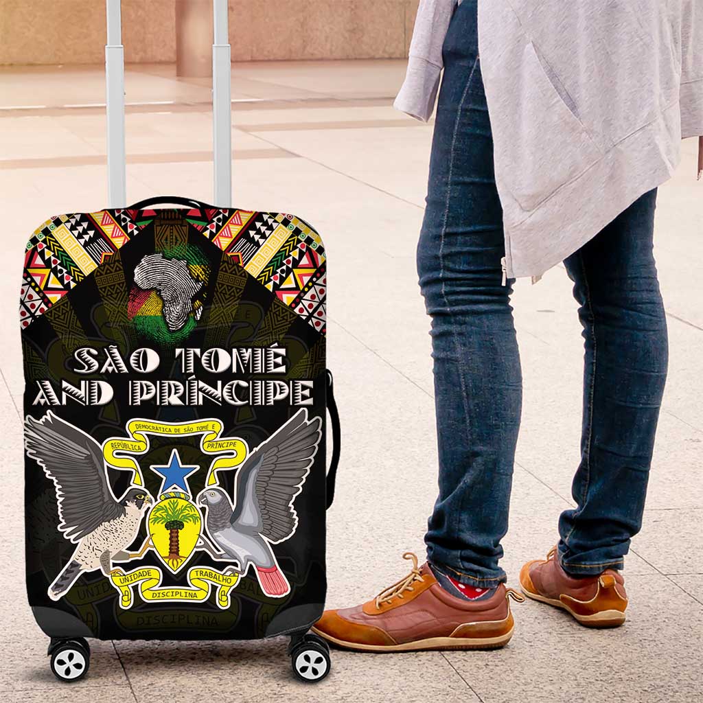 Sao Tome and Principe Roots Luggage Cover African Pride in Fingerprint and Tribal Colors