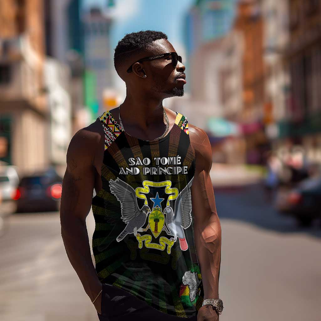 Personalized Sao Tome and Principe Roots Men Tank Top African Pride in Fingerprint and Tribal Colors
