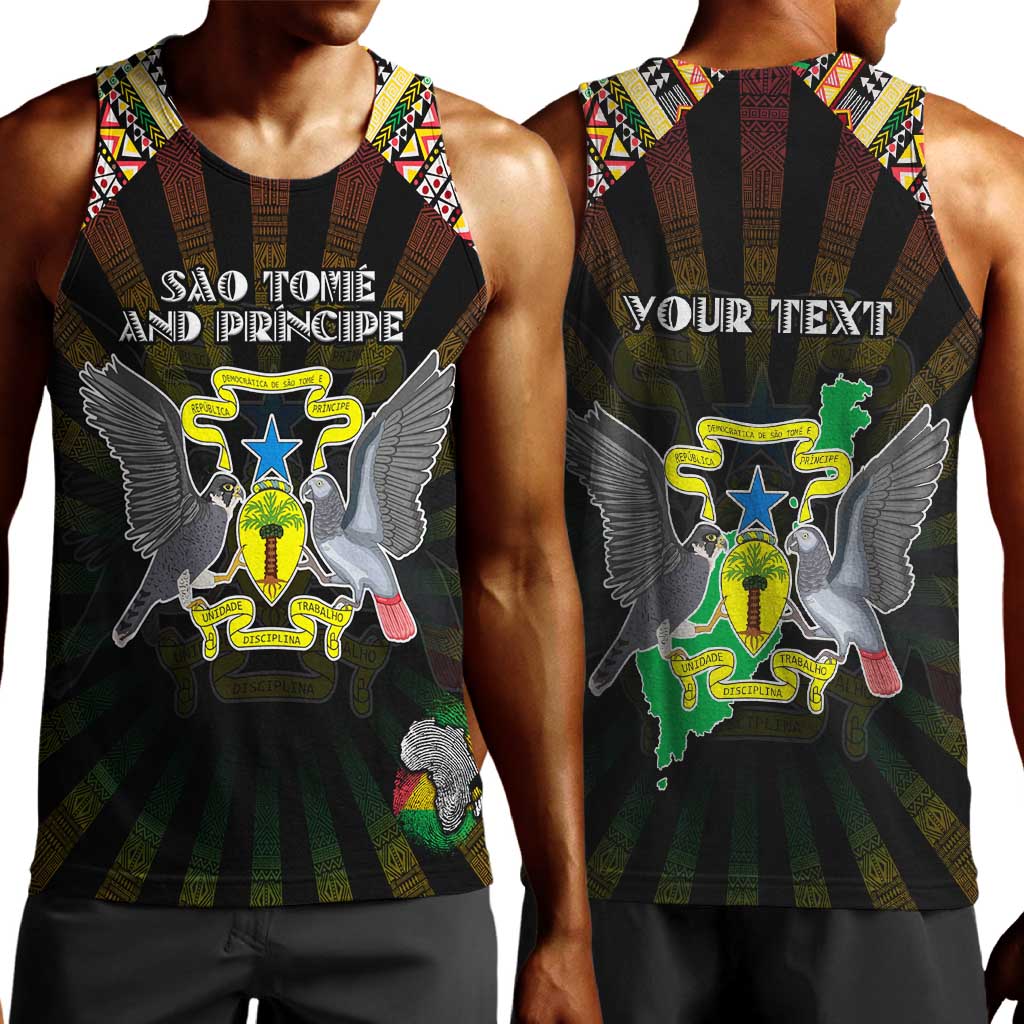 Personalized Sao Tome and Principe Roots Men Tank Top African Pride in Fingerprint and Tribal Colors