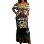 Personalized Sao Tome and Principe Roots Off Shoulder Maxi Dress African Pride in Fingerprint and Tribal Colors