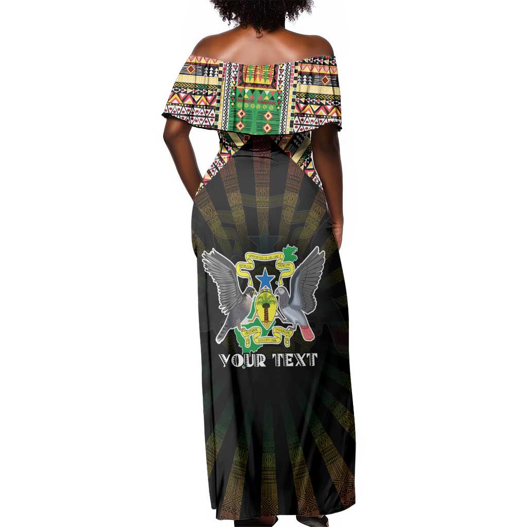 Personalized Sao Tome and Principe Roots Off Shoulder Maxi Dress African Pride in Fingerprint and Tribal Colors