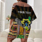 Personalized Sao Tome and Principe Roots Off Shoulder Short Dress African Pride in Fingerprint and Tribal Colors