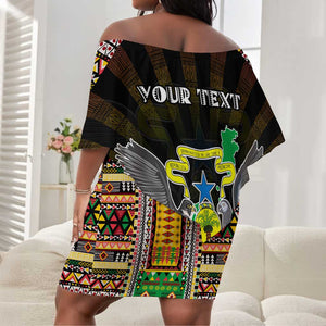 Personalized Sao Tome and Principe Roots Off Shoulder Short Dress African Pride in Fingerprint and Tribal Colors