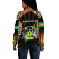 Personalized Sao Tome and Principe Roots Off Shoulder Sweater African Pride in Fingerprint and Tribal Colors