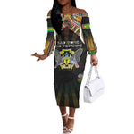 Personalized Sao Tome and Principe Roots Off The Shoulder Long Sleeve Dress African Pride in Fingerprint and Tribal Colors