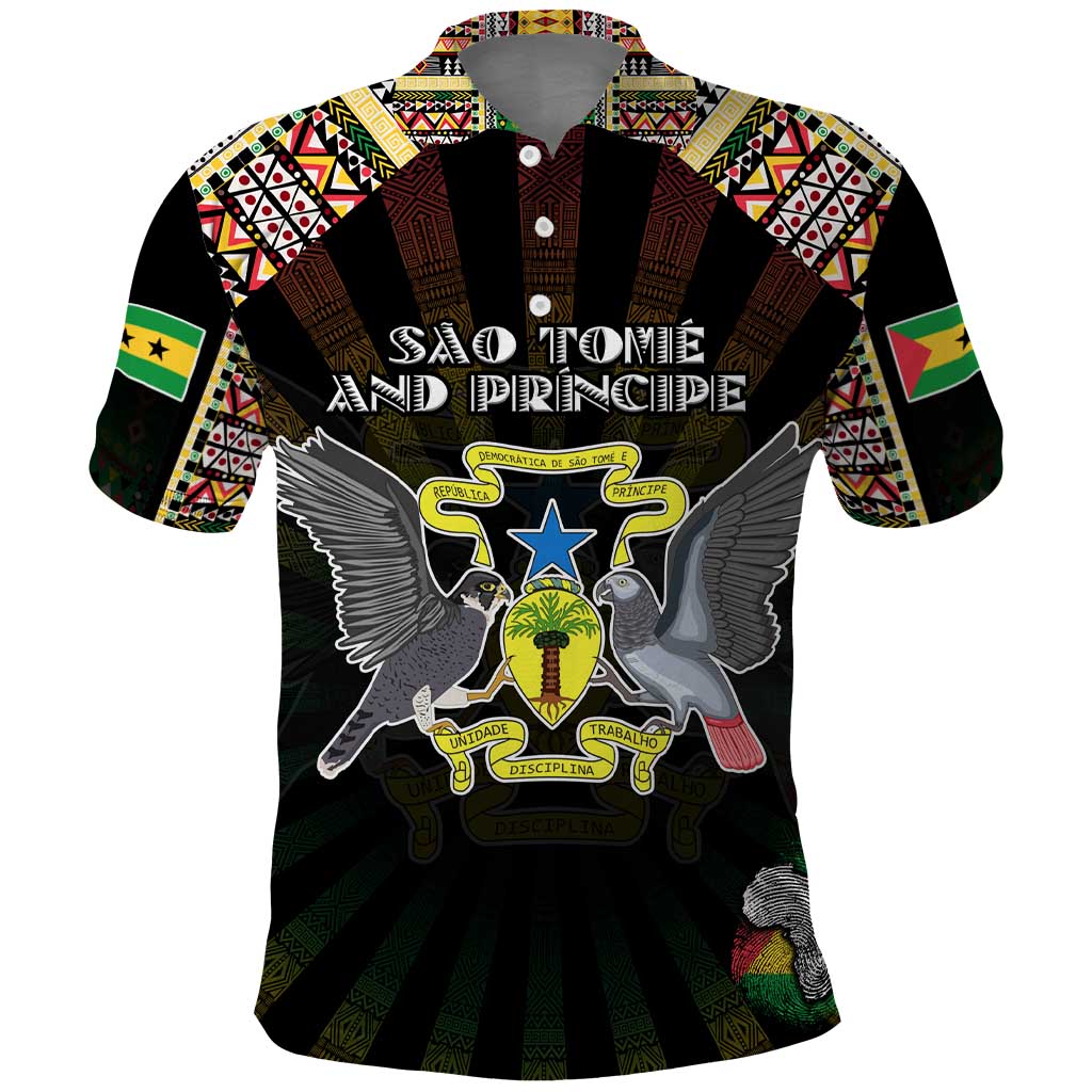 Personalized Sao Tome and Principe Roots Polo Shirt African Pride in Fingerprint and Tribal Colors