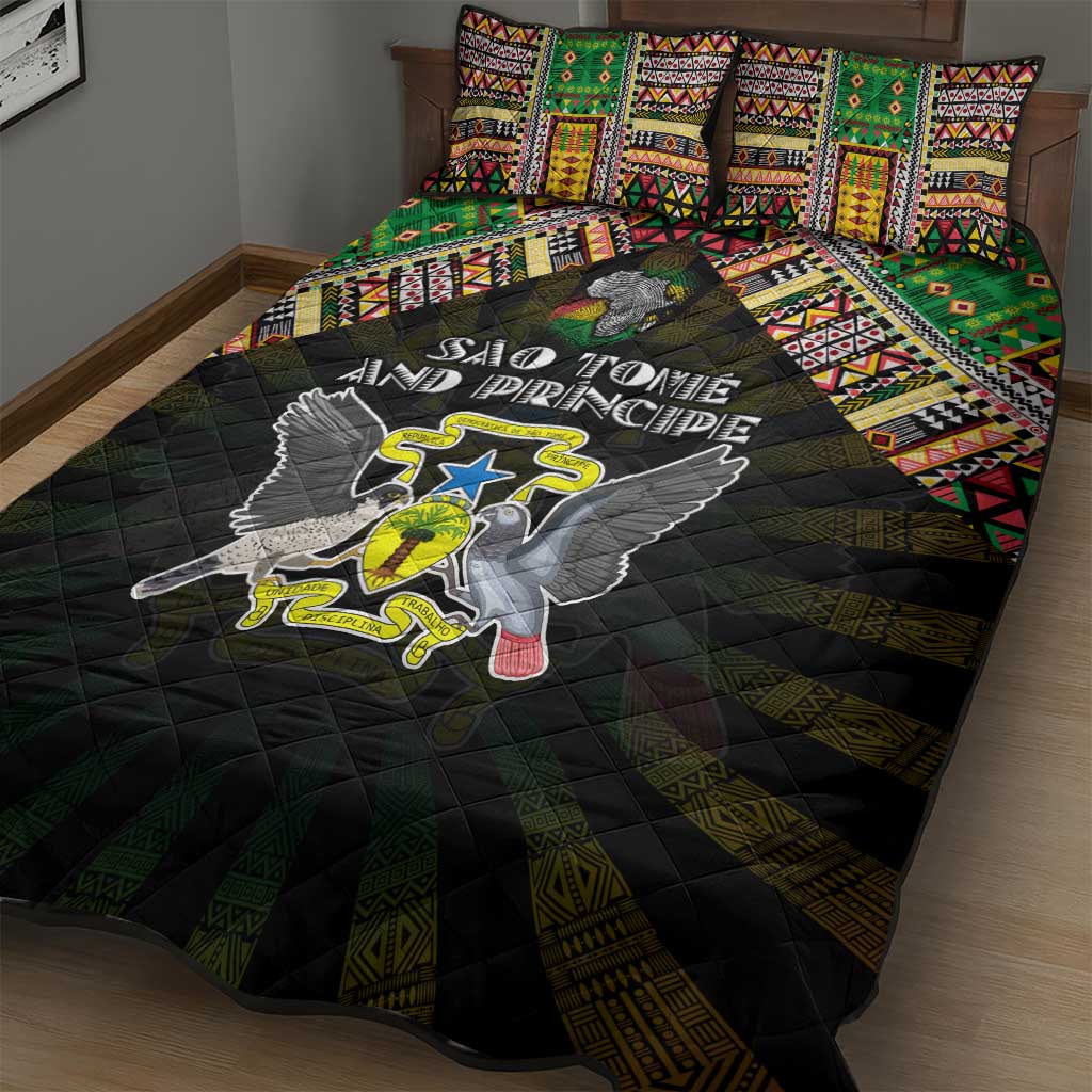 Sao Tome and Principe Roots Quilt Bed Set African Pride in Fingerprint and Tribal Colors