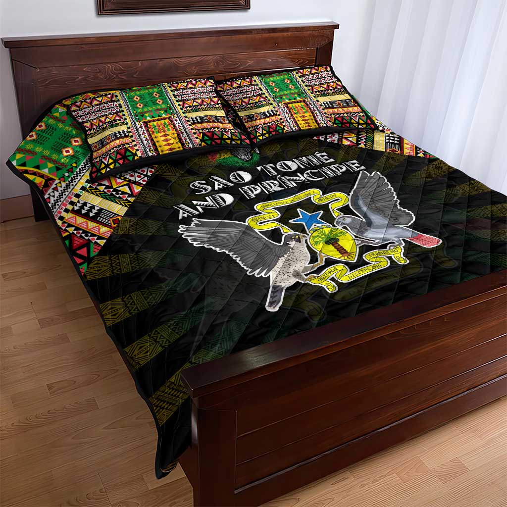 Sao Tome and Principe Roots Quilt Bed Set African Pride in Fingerprint and Tribal Colors