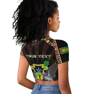 Personalized Sao Tome and Principe Roots Raglan Cropped T shirt African Pride in Fingerprint and Tribal Colors