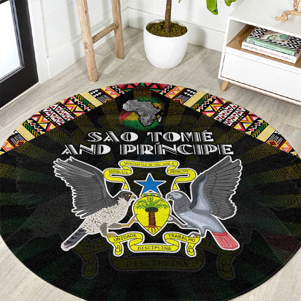 Sao Tome and Principe Roots Round Carpet African Pride in Fingerprint and Tribal Colors