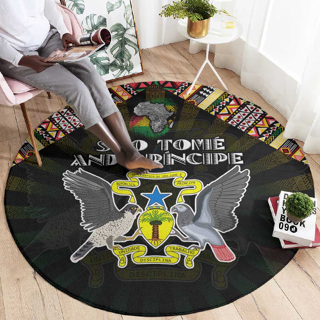 Sao Tome and Principe Roots Round Carpet African Pride in Fingerprint and Tribal Colors