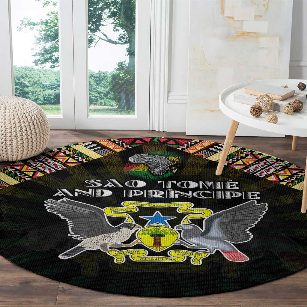 Sao Tome and Principe Roots Round Carpet African Pride in Fingerprint and Tribal Colors
